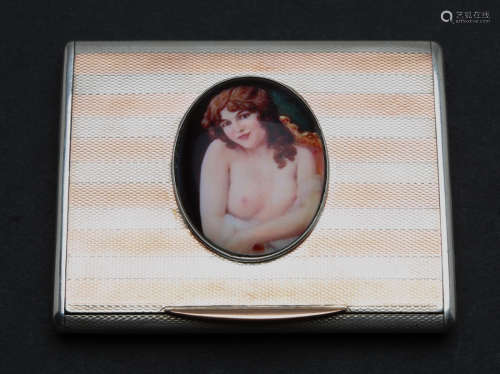 Antique silver enamel business card box