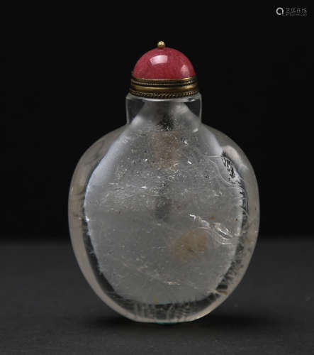 Crystal snuff bottle with tourmaline cover