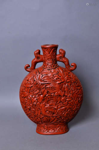 Chinese 19 century lacquer carved bottle