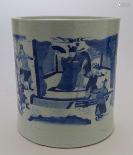Chinese blue and white porcelain brush pot