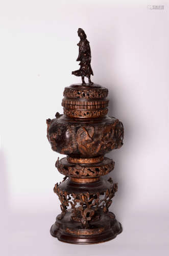 Chinese 18 century carved copper incense
