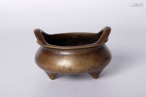 Chinese 2 ear bronze incense with mark