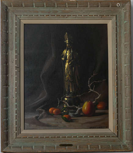 Old oil on canvas of buddha by Herbert e.abrams