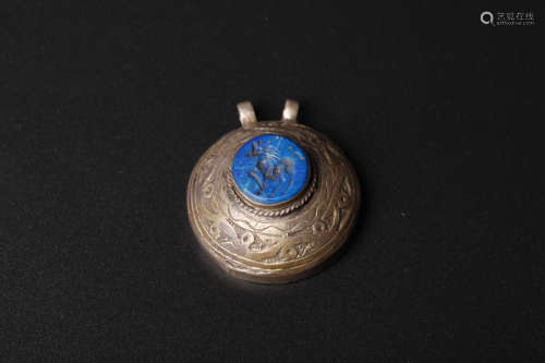 Chinese Lazurite silver pendant