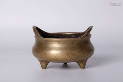Chinese 2 ear bronze incense with mark