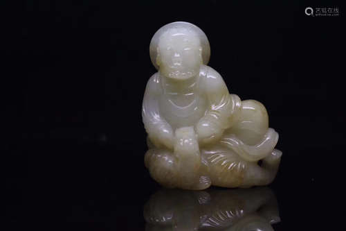 QING DYNASTY HETIAN JADE MONK FIGURE