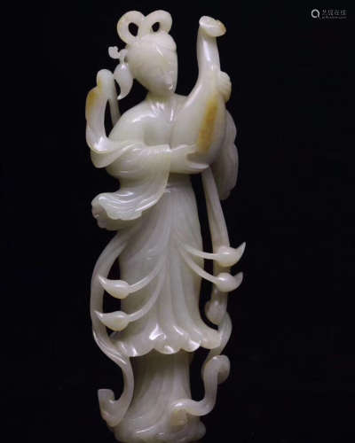 HETIAN JADE ORNAMENT OF BEAUTIFUL WOMAN PLAYING CH