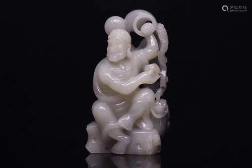 QING DYNASTY HETIAN JADE MONK FIGURE