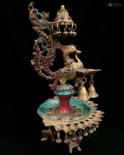 TIBET BRONZE JEWELRY EMBEDED CANDLE HOLDER