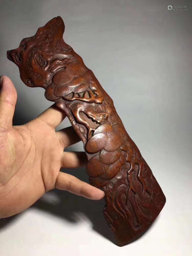 BAMBOO ARM-REST WITH A PINE TREE CARVED PENDANT