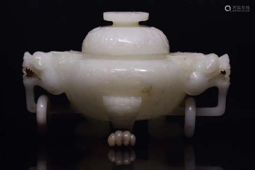 HETIAN JADE TRIPOD WITH MONSTER DESIGN