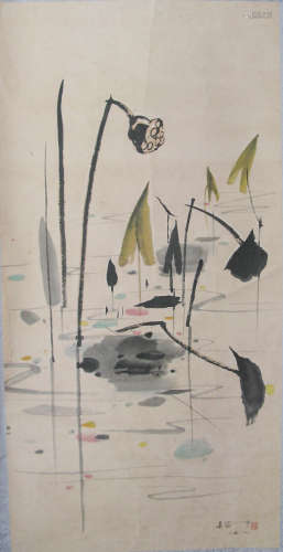 A LOTUS INK PAINTING SIGN WU GUANZHONG
