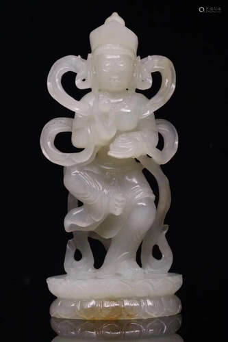 QING DYNASTY HETIAN JADE BUDDHA FIGURE