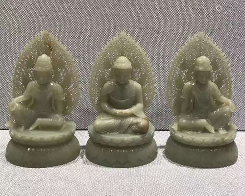 LIAO DYNASTY HETIAN JADE A SET OF BUDDHA FIGURES