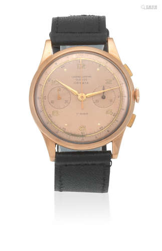 Circa 1950  Ornata, Chronograph Suisse. An 18K gold manual wind chronograph wristwatch