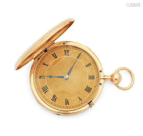 Circa 1830  Aubert & Fils. An 18K gold key wind open face quarter repeating pocket watch