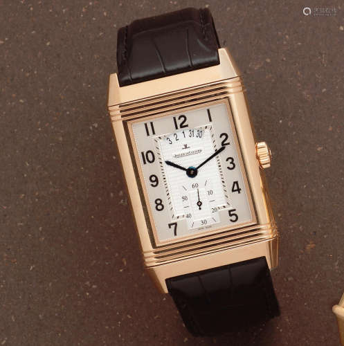 Night and Day, Ref: 273.2.85, Circa 2010  Jaeger-LeCoultre. An 18K rose gold manual wind calendar reversible rectangular wristwatch with 24-hour indication