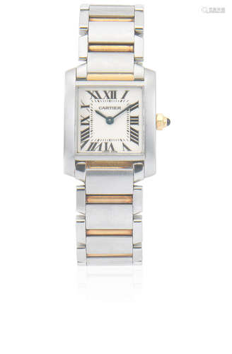 Tank Francaise, Ref: 2384, Sold 10th November 2000  Cartier. A lady's stainless steel and gold quartz bracelet watch