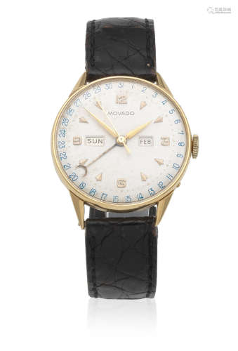 Ref: 4816, Circa 1945  Movado. An 18K gold manual wind triple calendar wristwatch