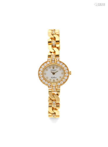 Cellini, Ref: 2435, Circa 1995  Rolex. A lady's 18K gold and diamond set manual wind bracelet watch