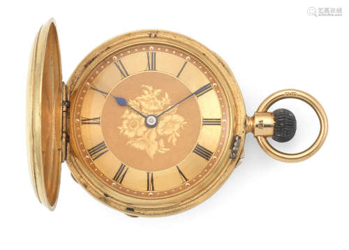 London Hallmark for 1881  Rotherhams, London. An 18K gold keyless wind full hunter pocket watch