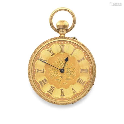 London Hallmark for 1887  An 18K gold and enamel keyless wind open face pocket watch
