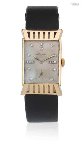 Circa 1948  LeCoultre. An unusual 18K gold manual wind rectangular wristwatch with diamond set dial