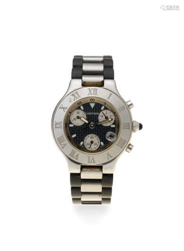 Chronoscaph 21, Ref: 2424, Circa 2005  Cartier. A stainless steel and rubber quartz calendar chronograph bracelet watch
