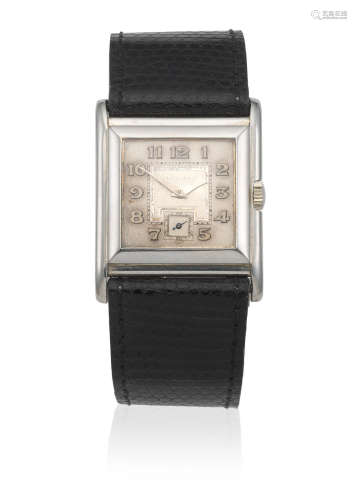 Circa 1930  Longines. An 18K white gold manual wind square wristwatch