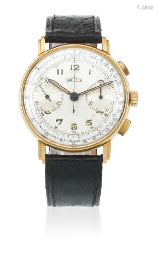 Circa 1950  Angelus. An 18K gold manual wind chronograph wristwatch