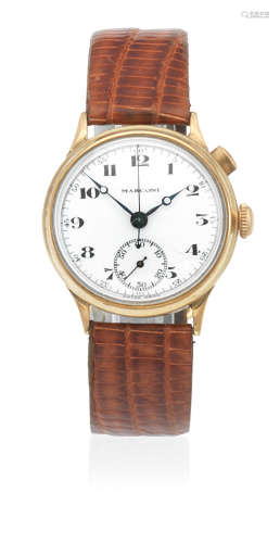 Circa 1925  Marconi. An early gilt metal manual wind single button chronograph wristwatch