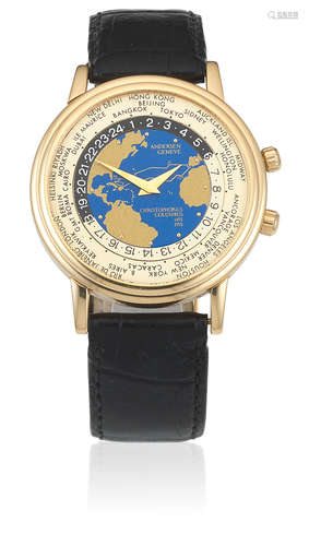 Christophrous Columbus 1492-1992, Circa 1992  Anderson Geneve. An 18K gold automatic world time wristwatch