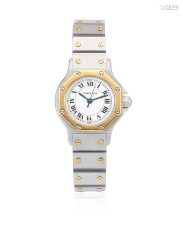 Santos, Circa 1990  Cartier. A lady's stainless steel and gold automatic bracelet watch