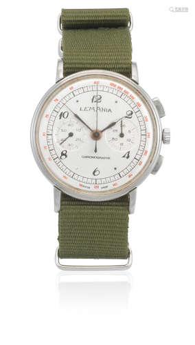 Circa 1950  Lemania. A stainless steel manual wind chronograph wristwatch