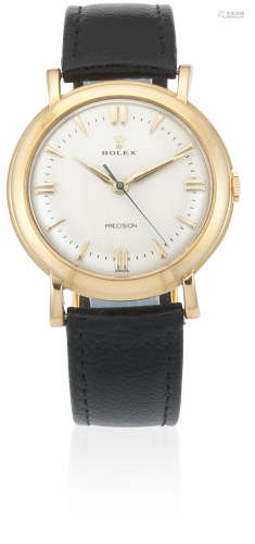 Precision, Sold 30th May 1959  Rolex. A 9K gold manual wind wristwatch