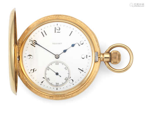 London Import mark for 1907  Tiffany. An 18K gold keyless wind half hunter pocket watch