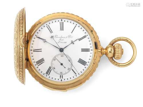 Circa 1880  Henri GrandJean & Co., Le Locle & London. An 18K gold keyless wind minute repeating full hunter pocket watch with start/stop centre seconds