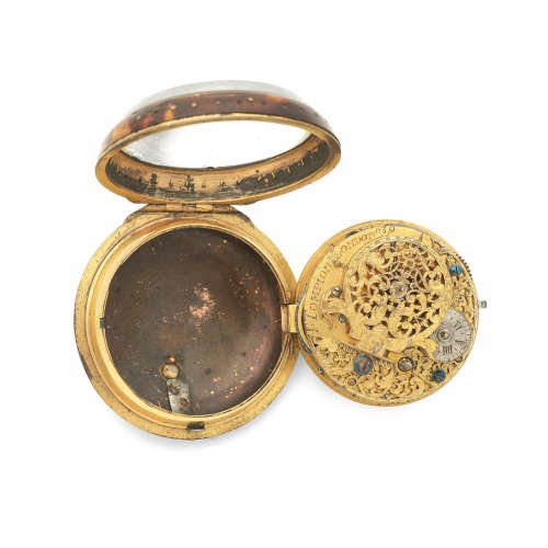 Circa 1695  Thomas Tompion, London. A gilt metal, pique and tortoiseshell consular case pocket watch