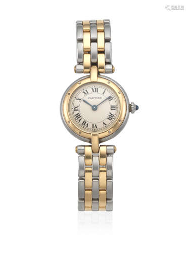 Pantheré, Ref: 24495, Circa 1990  Cartier. A lady's stainless steel and gold quartz bracelet watch