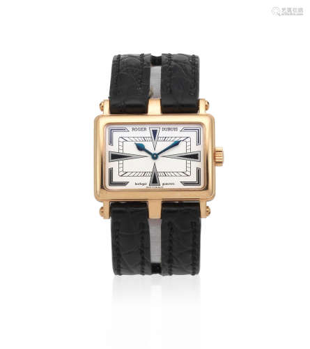 Ref: T 22 18 5, No.01/28, Circa 2010  Roger Dubuis. A lady's 18K rose gold rectangular wristwatch
