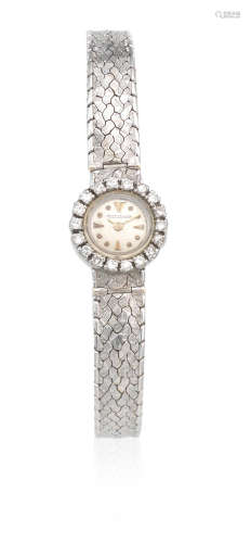 London Hallmark for 1966  Jaeger-LeCoultre. A lady's 18K white gold and diamond set manual wind cocktail bracelet watch