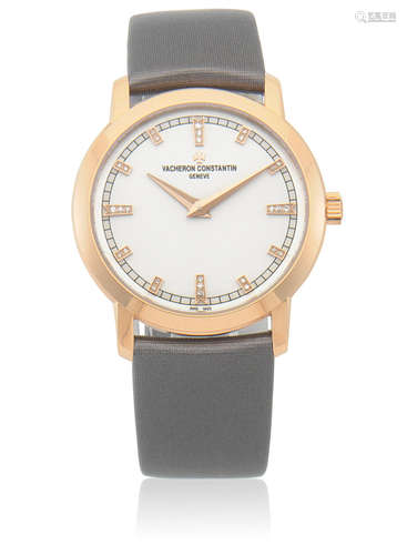 Patrimony Traditionnelle, Ref: 25155/000R-9585, Sold 11th April 2015  Vacheron & Constantin. A lady's 18K rose gold diamond set quartz wristwatch