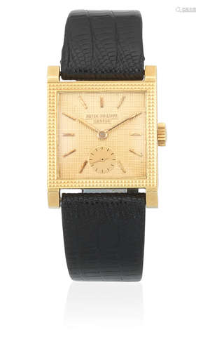 Ref: 2496, Circa 1958  Patek Philippe. An 18K gold manual wind square wristwatch