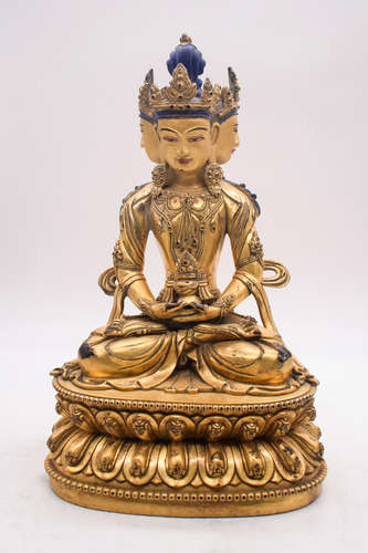 GILT BRONZE AMITAYUS SEATED FIGURE