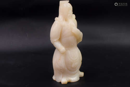 WHITE JADE CARVED GUAN YU FIGURE