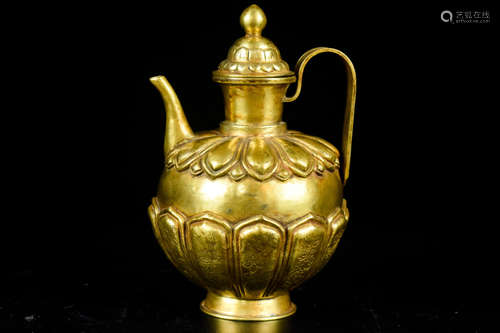 GILT BRONZE AND CARVED 'LOTUS' EWER