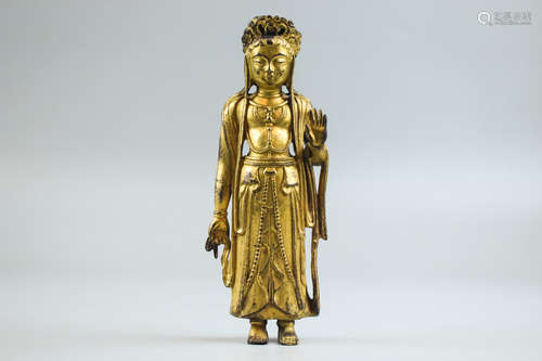 GILT BRONZE CAST BODHISATTVA STANDING FIGURE