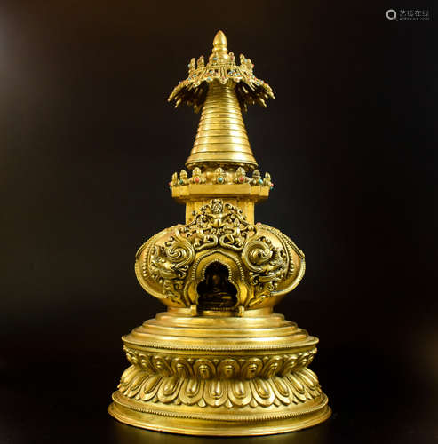 GILT BRONZE AND ORNATE PAGODA