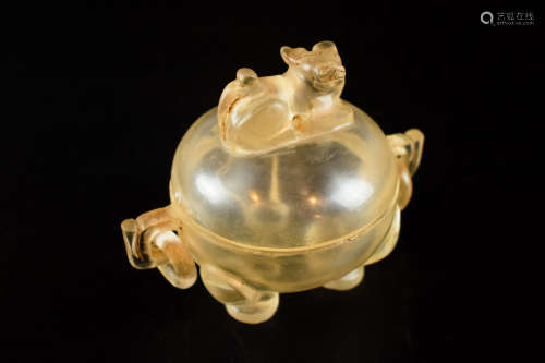 CRYSTAL CARVED CENSER WITH COVER