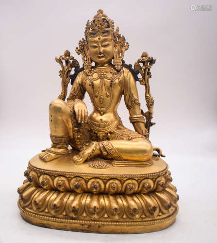 GILT BRONZE CAST AVALOKITESHVARA SEATED FIGURE